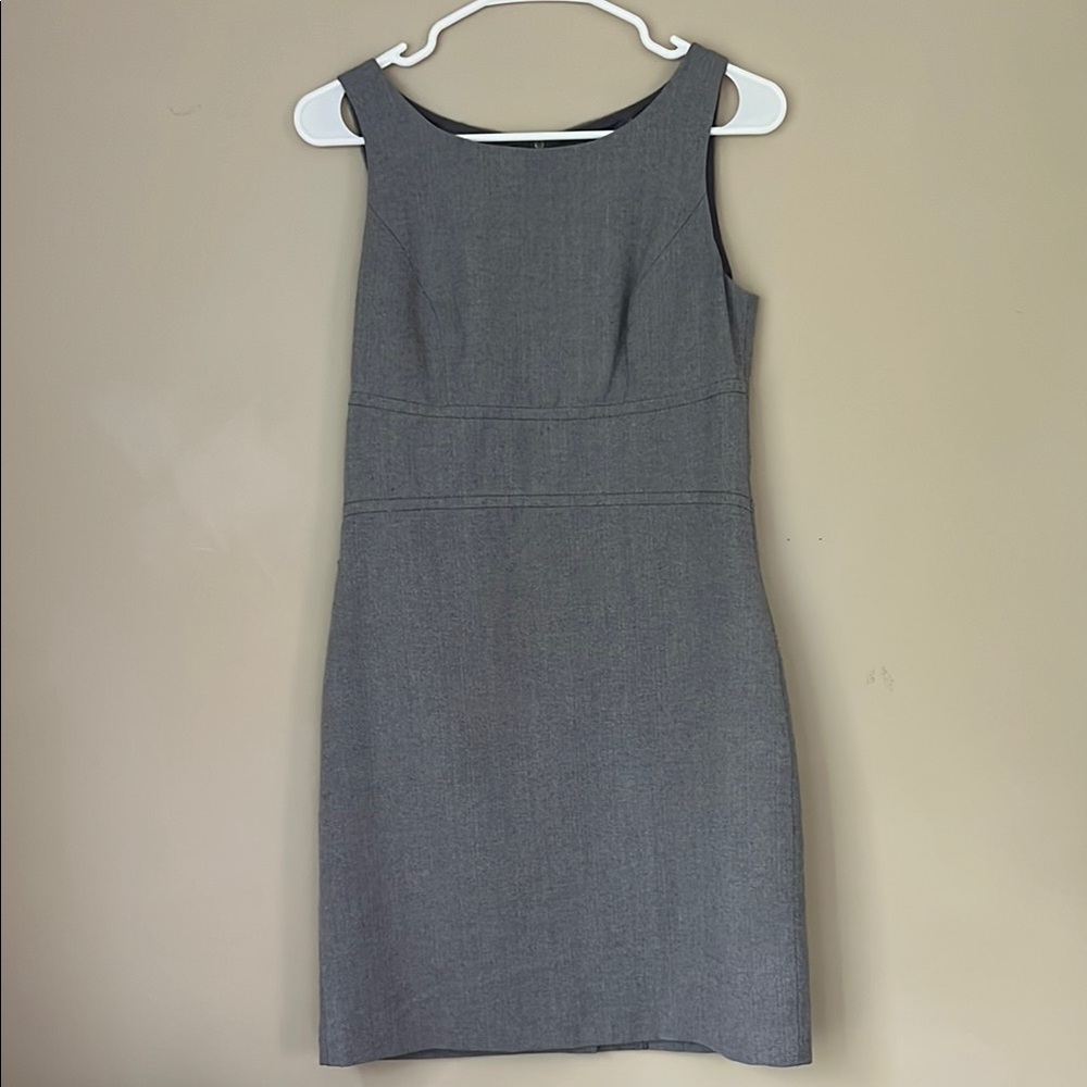 LOFT Gray Sheath Midi Dress Bateau Neckline